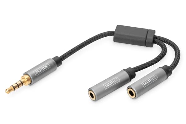 DIGITUS - Ljudsplitter - 4-poligt minijack kontakt till minijack mottagare - 20 cm - dubbelt skärmad - svart