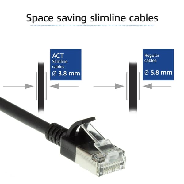 ACT Black 1-metrinen LSZH U/FTP CAT6A datakeskuksen ohut patch-kaapeli, jossa on pätkä RJ45-liittimillä (DC7901)