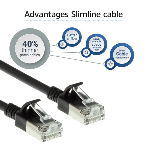 ACT Black 1-metrinen LSZH U/FTP CAT6A datakeskuksen ohut patch-kaapeli, jossa on pätkä RJ45-liittimillä (DC7901)