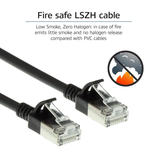 ACT Black 1-metrinen LSZH U/FTP CAT6A datakeskuksen ohut patch-kaapeli, jossa on pätkä RJ45-liittimillä (DC7901)