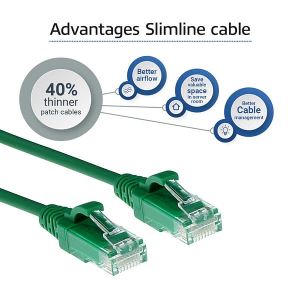 ACT Green 2 metrin LSZH U/UTP CAT6 datakeskuksen ohut patch-kaapeli RJ45-liittimillä CAT6 U/UTP SLIMLINE GN 2.00M (DC9702)