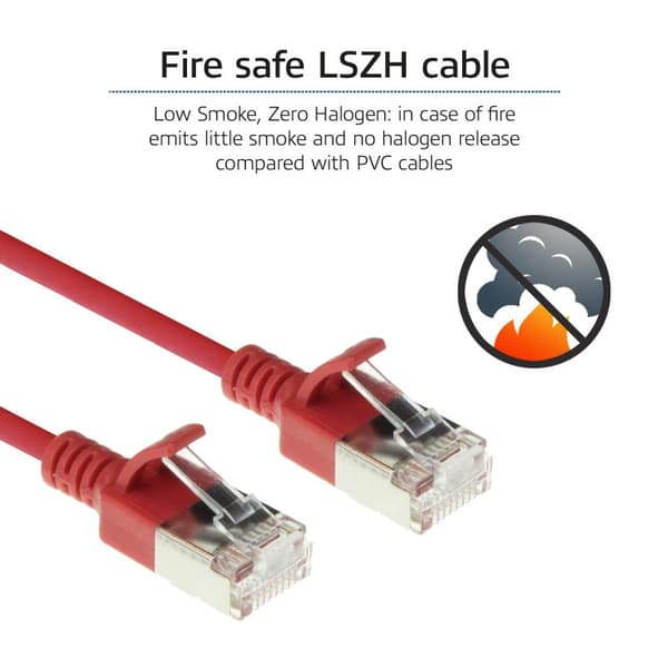 ACT rødt 3 meter LSZH U/FTP CAT6A datacenter slimline patch-kabel uden problemer med RJ45-stik (DC7503)