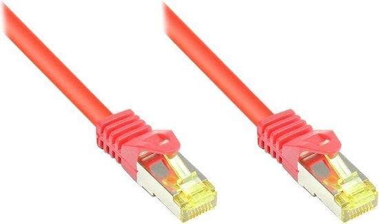 RJ45-patch-kaapeli Cat.7 raaka-kaapelilla ja lukitussuojalla (RNS®), S/FTP, PiMF, halogeeniton, 600MHz, OFC, punainen, 2m, Good Connections® (8070R-02