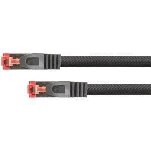 RNS® patchkabel med låsebeskyttelse og nylonfletning, kat. 6, S/FTP, PiMF, PVC, 250MHz, OFC, sort, 1m, PYTHON®-serien (8063PY-010S)
