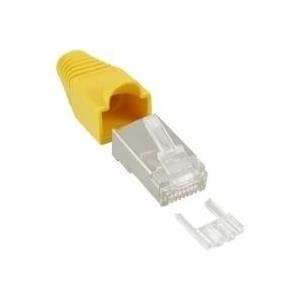 InLine - crimpkonnektor RJ45 skærmet - knækbeskyttelse og gevindhjælp - gul - pakke med 10 stk (74510Y)