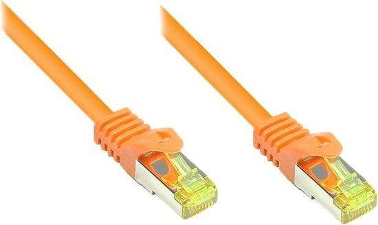 RJ45 patchkabel med Cat.7 råkabel og låsebeskyttelse (RNS®), S/FTP, PiMF, halogenfri, 600MHz, OFC, orange, 3m, Good Connections® (8070R-030O)