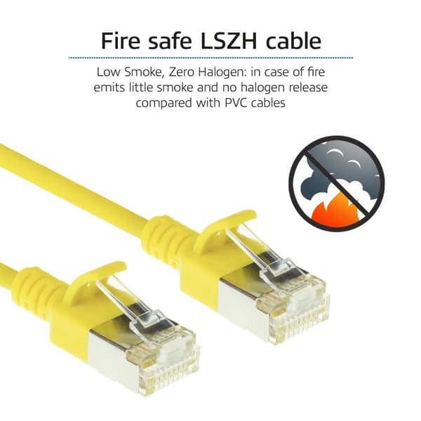 ACT gul 0,25 meter LSZH U/FTP CAT6A datacenter slimline patch-kabel uden problemer med RJ45-stik (DC7852)