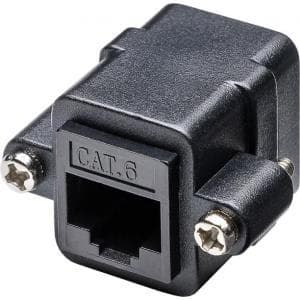 Goobay 81365 RJ45 modulär koppling/kontakt med monteringsfläns, CAT 6, svart,