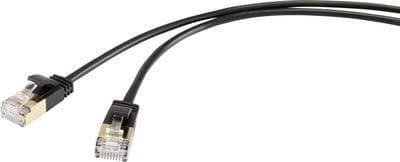 Renkforce RF-4538184 RJ45 netværkskabel, patchkabel CAT 8.1 F/FTP 25.00 cm sort ekstremt tynde, guldbelagte stikkontakter 1 stk (RF-4538184)