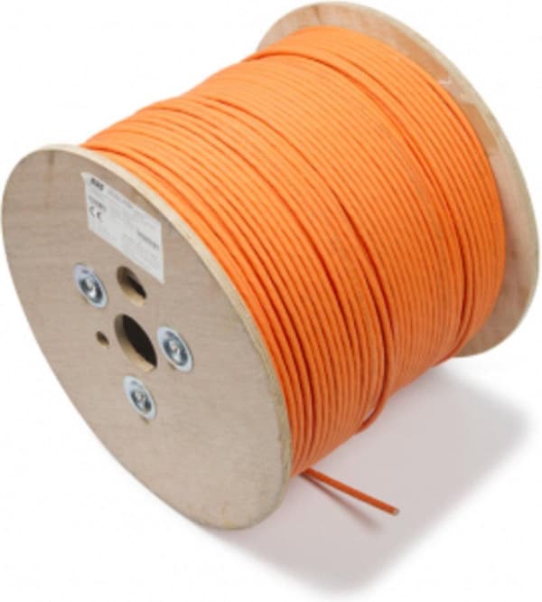 Helos högkvalitativ Cat 7 S/FTP-kabel, PiMF, LSZH, orange, rulle 500m
