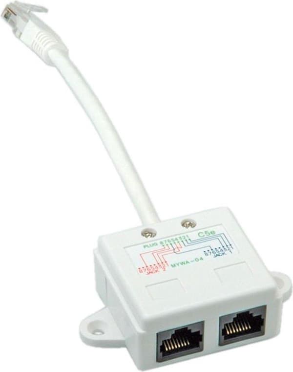 ROLINE T-adapter Kat. 5e, UTP RJ45-kontakt RJ45-uttag Vit