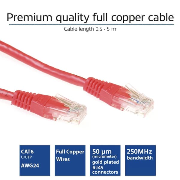ACT IB8500 - Cat 6 UTP-kabel - RJ45 - 0,5 m - Rød