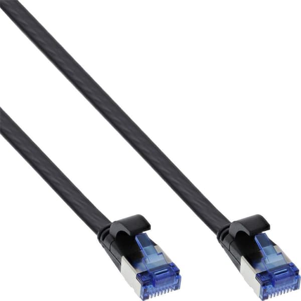 InLine - Patch-kabel - RJ-45 (M) til RJ-45 (M) - 50 cm - U/FTP, PiMF - CAT 6a - Halogenfri, støbt, uden krog, snoet, flad - sort (75755S)