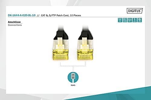 DIGITUS - Patchkabel - RJ-45 (M) till RJ-45 (M) - 2 m - S/FTP - CAT 6a - skärmad, halogenfri, gjuten, utan krok - svart (pack om 10)