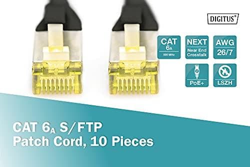 DIGITUS - Patchkabel - RJ-45 (M) till RJ-45 (M) - 2 m - S/FTP - CAT 6a - skärmad, halogenfri, gjuten, utan krok - svart (pack om 10)