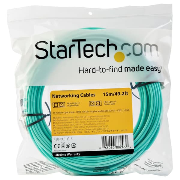 StarTech.com 450FBLCLC15 15m OM4 LC til LC Multimode Duplex Fiberoptisk Patch-ledning - Turkis - 50/125 - FO - 40/100 Gb - LSZH - Patch-ledninger - LC