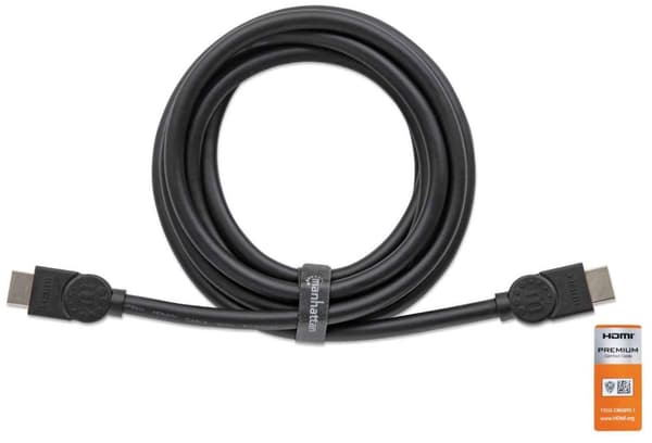 MANHATTAN Premium højhastigheds HDMI-kabel med Ethernet-kanal 4K@60Hz, HEC, ARC, 3D, 18 Gbit/s båndbredde, HDMI han til HDMI han, skærmet, sort, 1 m (