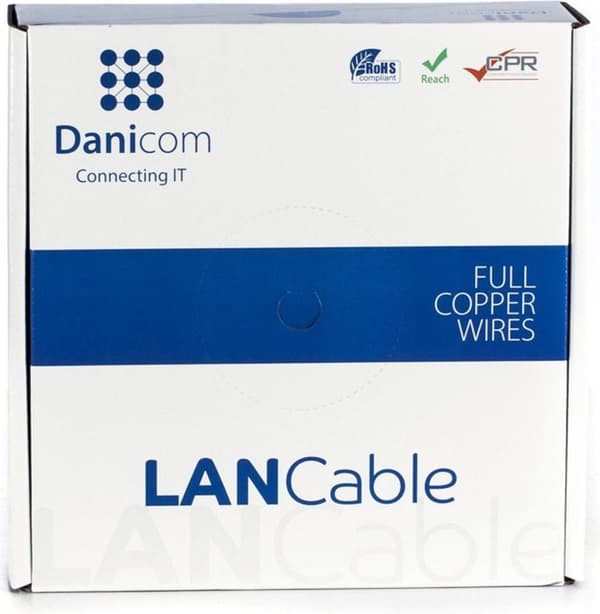 DANICOM CAT6A S/FTP 50 metrin kaapeli jäykällä rullalla - LSZH (Eca)
