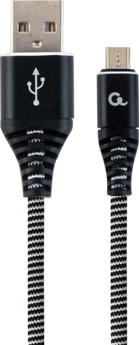 Premium micro USB lataus- ja datakaapeli 'puuvilla', 1 m, musta/valkoinen