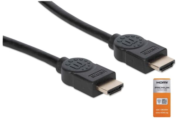 Manhattan 355353 Premium højhastigheds HDMI-kabel med Ethernet-kanal 4K@60Hz, HEC, ARC, 3D, 18 Gbit/s båndbredde, HDMI han til HDMI han, skærmet, sort