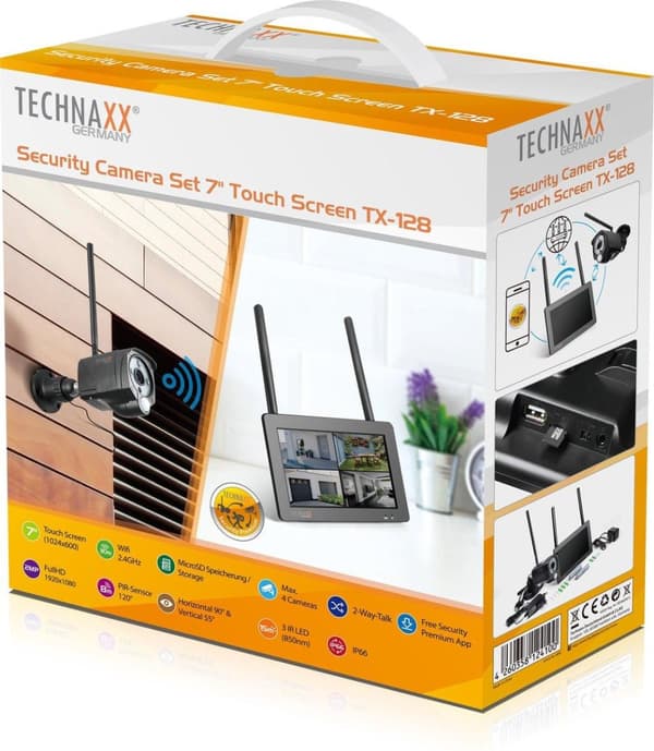 Technaxx TX-128 Turvakamerasarja 7" kosketusnäytöllä - FullHD sisä-/ulkokamera - tallennustoiminto, infrapuna, sovellusohjaus