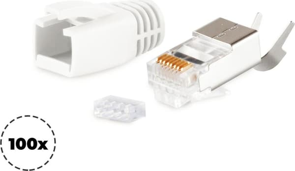 shiverpeaks ®-BASIC-S--Netværksmodulstik RJ45 SET til installationskabler op til AWG 23, stik med trækaflastning, indføringshjælp og gennemføring, hvi