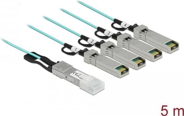 Delock - 40GBase direkte forbindelseskabel - QSFP+ (M) til SFP (M) - 5,0m - 3 mm - fiberoptisk - SFF-8436 - Aktivt optisk kabel (AOC) - akvamarin (840