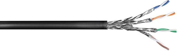 S/FTP CAT7 10 Gigabit 600 MHz udendørs kablet netværkskabel - AWG23 / sort - 100 meter