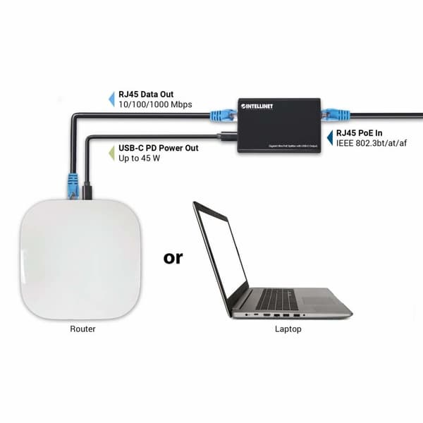 Intellinet - PoE splitter - 45 Watt - Utgångskontakter: 1