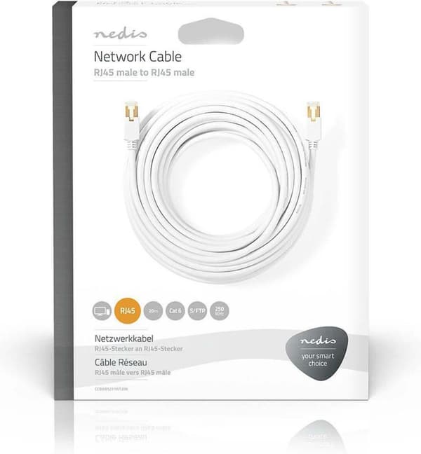 Nedis CAT6-kabel | RJ45 hane | RJ45 hane | S/FTP | 20,0 m | Runda | LSZH / PVC | Vit | fönsterlåda