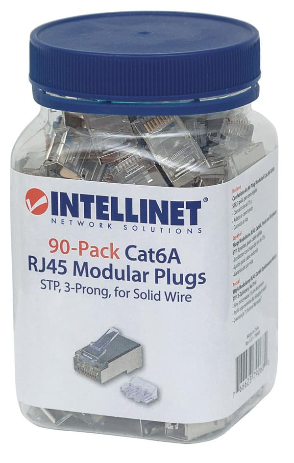 Intellinet Intellinet 90 styks Cat6A RJ45 modulstik STP 3-punkts kernekobling til massiv ledning 90 stik i koppen 790680 Crimpkontakt Antal