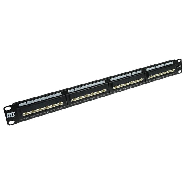 ACT patch panel 24-porte uskærmet 45° CAT5E. Kategori: CAT5E patch panel 24p utp c5e 45gr (P24AK1) Sort