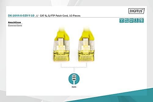 DIGITUS - Patchkabel - RJ-45 (M) till RJ-45 (M) - 2 m - S/FTP - CAT 6a - halogenfri, gjuten, utan krok - Gul (pack om 10)