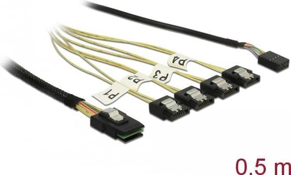 Delock - Internt SAS-kabel - SAS 6Gbit/s - sidebånd, Mini SAS (SFF-8087) til SATA (M) - 50 cm (85674)