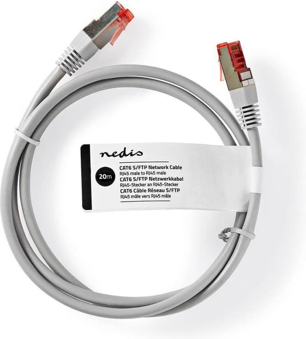 Nedis CAT6 Kaapeli | RJ45 Uros | RJ45 Uros | S/FTP | 20,0 m | Pyöreä | ABS / PVC | Harmaa | Label