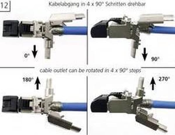 Telegärtner MFP8-4x90 T568A Cat.6A RJ45-stik, vinklet, felttilpasset J00026A4004-stik, lige 1 stk.