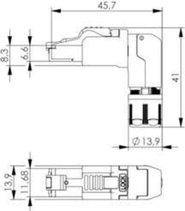 Telegärtner MFP8-4x90 T568A Cat.6A RJ45-stik, vinklet, felttilpasset J00026A4004-stik, lige 1 stk.