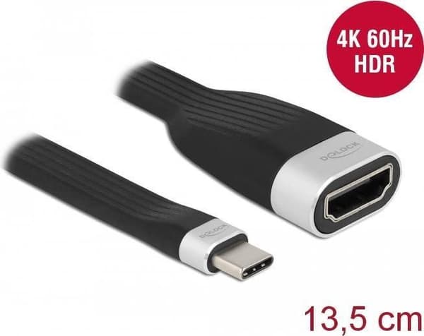 Delock - Videoadapter - USB-C han til HDMI hun - 13,5 cm - sort, sølv - 4K-understøttelse, USB-strøm (86729)