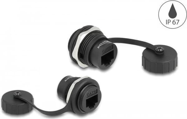 Delock RJ45 Cat.6 panel jack med tætningshætte IP67 støvtæt og vandtæt (86962)