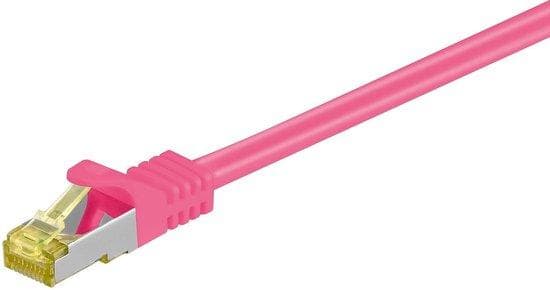 RJ45 patchkabel med Cat.7 råkabel og låsebeskyttelse (RNS®), S/FTP, PiMF, halogenfri, 600MHz, OFC, magenta, 7,5m, Good Connections® (8070R-075M)