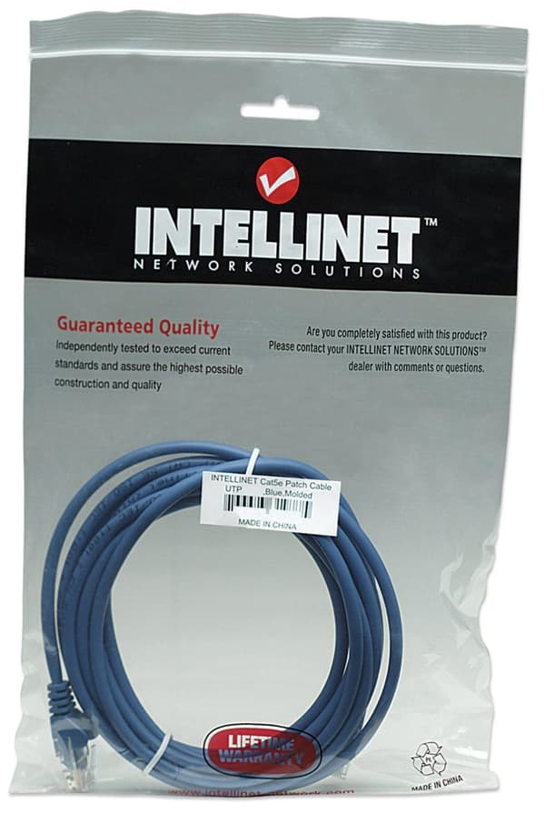 Intellinet - Patch ledning - RJ-45 (M) til RJ-45 (M) - 15 m - UTP - CAT 5e - støbt, uden krog - Blå
