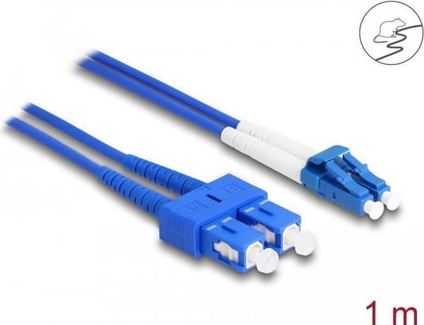 Delockin kuituoptinen kaapeli metallipanssilla LC Duplex - SC Duplex Singlemode OS2 1 m (87922)