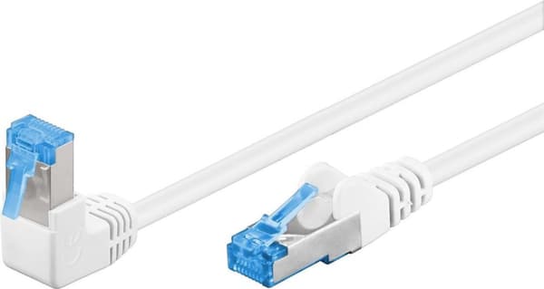 Goobay CAT 6A patchkabel 1x 90° vinklad, S/FTP (PiMF), vit, 10 m - spärr på toppen, LSZH halogenfri, koppar (51568)