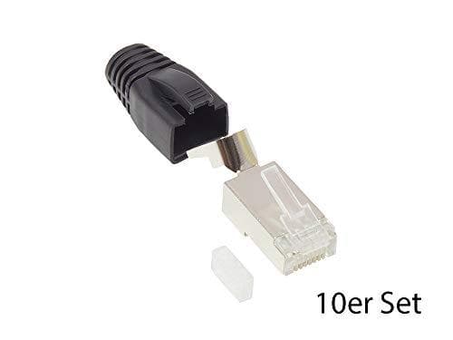 Gode forbindelser RJ45 netværksstik - Kat. 6A / 500 MHz- 10-delt ØKONOMI SÆT - AFSKÆRMET - til kat. 7, kat. 6A, Cat.6 kabel - 50µ guldbelagte kontakte