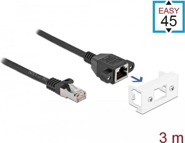 Delock netværksforlængerkabel til Easy 45 modul S/FTP RJ45 han til RJ45 hun Cat.6A 3 m sort (87116)