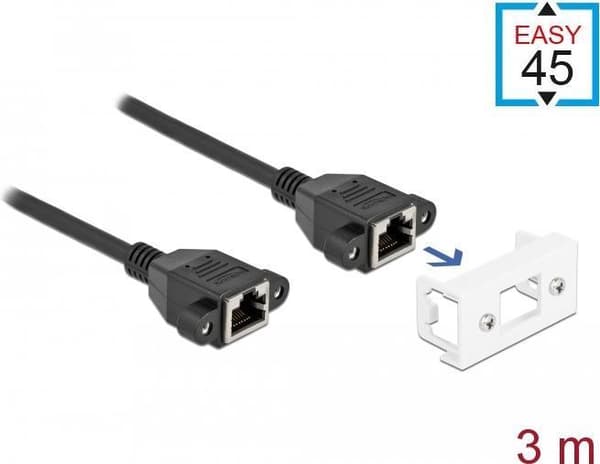 Delock netværksforlængerkabel til Easy 45-modul S/FTP RJ45-stik til RJ45-stik Cat.6A 3 m sort (87136)