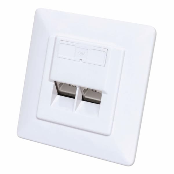 Intellinet - väggplatta - Cat6 10G - med etikettfönster - RJ 45 - vinklad - 2 nätverksuttag - RAL 9003, signalvit (771900) Vit