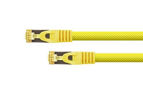 Python® Series RJ45 patchledning med Cat.7 råkabel, låsebeskyttelse (RNS®) og nylonfletning, S/FTP, PiMF, halogenfri, 600MHz, OFC, gul, 7,5 m (8070PY-