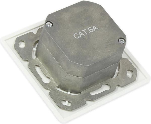 Hyvät yhteydet Premium CAT6a Gigabit verkkoseinäpistorasia kannella ja 2 RJ45-portilla - suojattu / valkoinen
