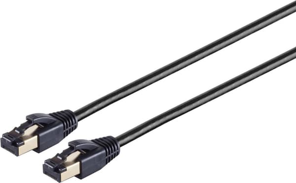 Helos patchkabel F/FTP Cat 8.1 sort 5.0m - parsnoet, dobbelt skærmet, 4 x 2 x AWG 26 - solidt kobber patchkabel med kink og låsesko beskyttelse - guld
